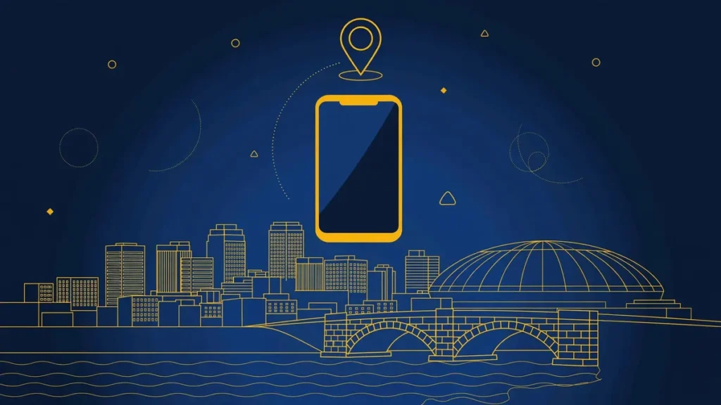 Illustration: Syracuse skyline with smartphone and map pin — 315 area code guide