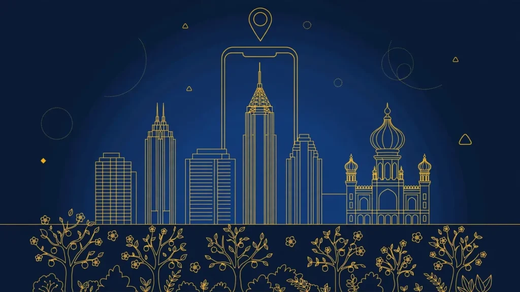 Illustration: Atlanta skyline with smartphone and map pin — 404 area code guide