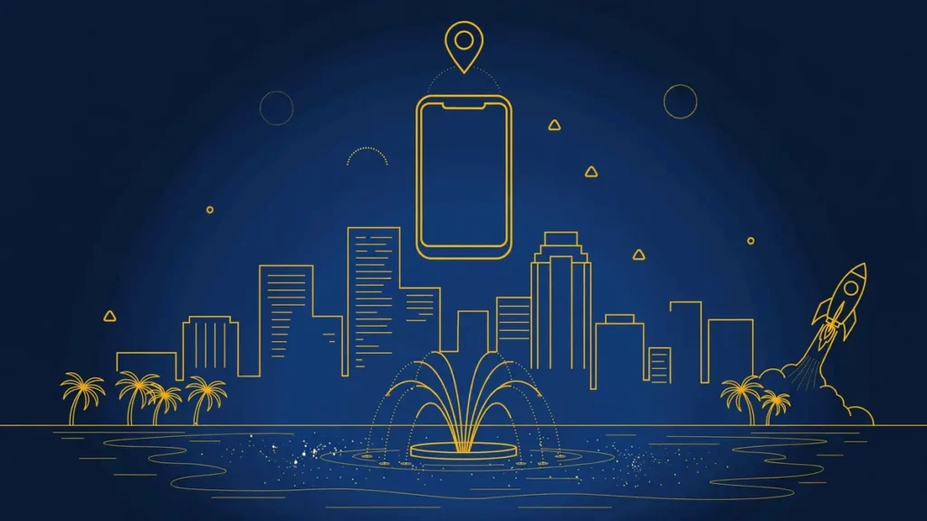 Illustration: Orlando skyline with smartphone and map pin — 407 area code guide