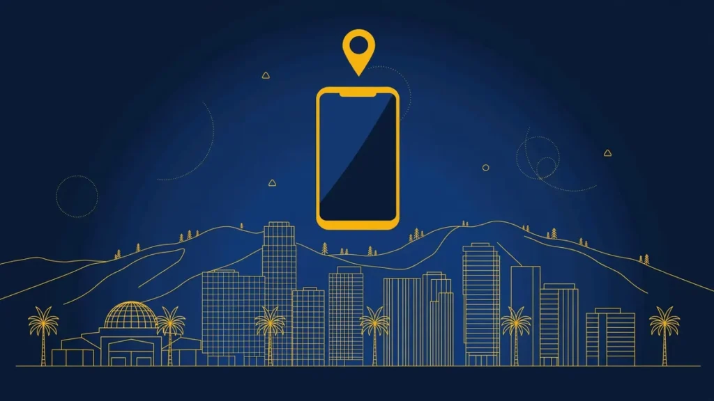 Illustration: San Jose skyline with smartphone and map pin — 408 area code guide