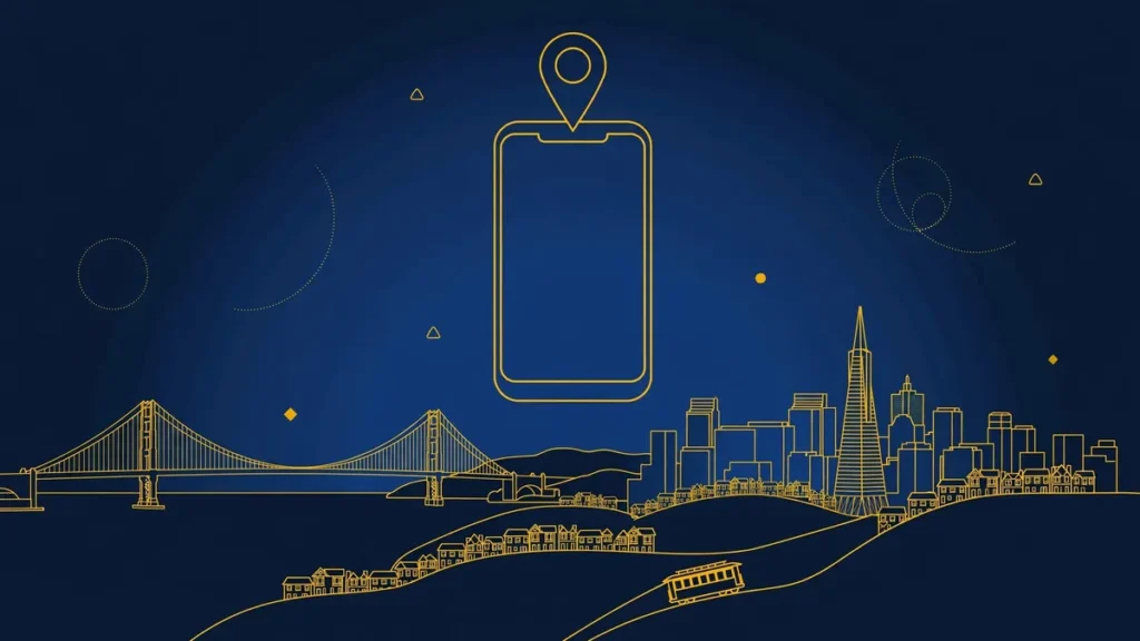 Illustration: San Francisco skyline with smartphone and map pin — 415 area code guide