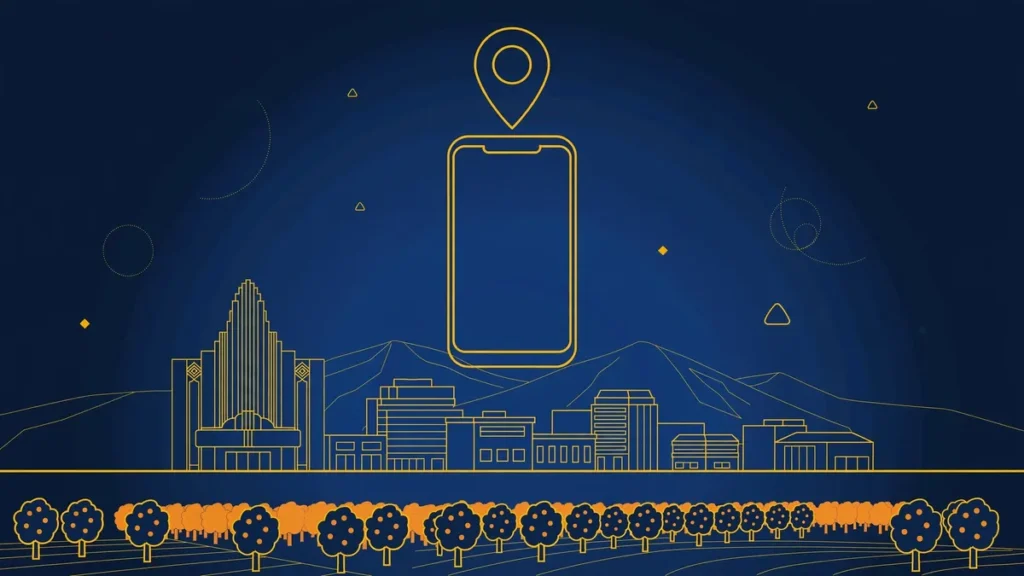 Illustration: Fresno skyline with smartphone and map pin — 559 area code guide
