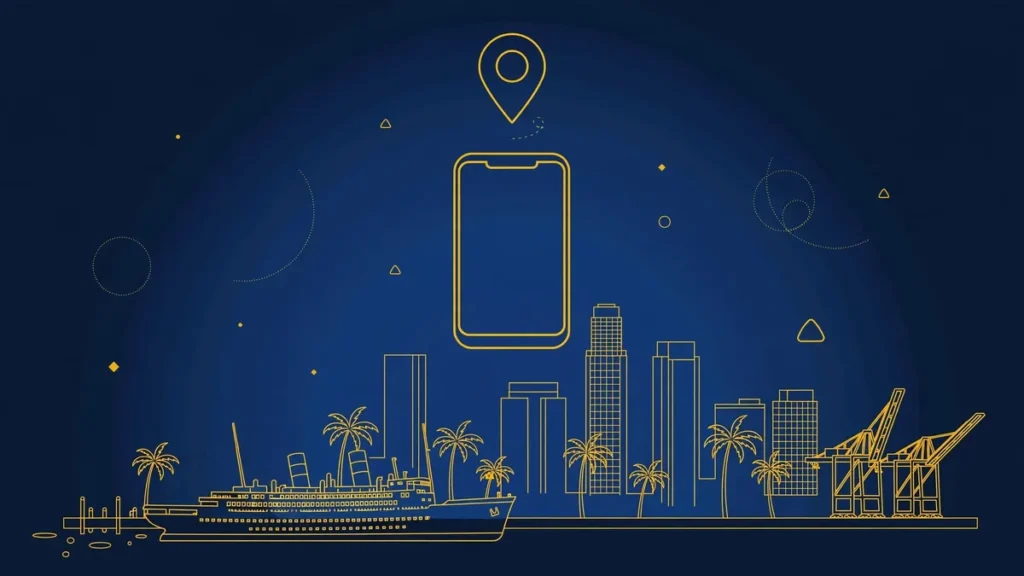 Illustration: Long Beach skyline with smartphone and map pin — 562 area code guide