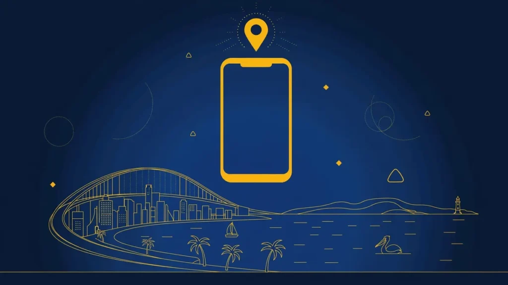 Illustration: San Diego skyline with smartphone and map pin — 619 area code guide