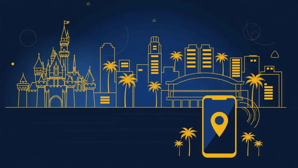 Illustration: Anaheim skyline with smartphone and map pin — 657 area code guide