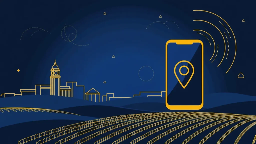 Illustration: Santa Rosa skyline with smartphone and map pin — 707 area code guide