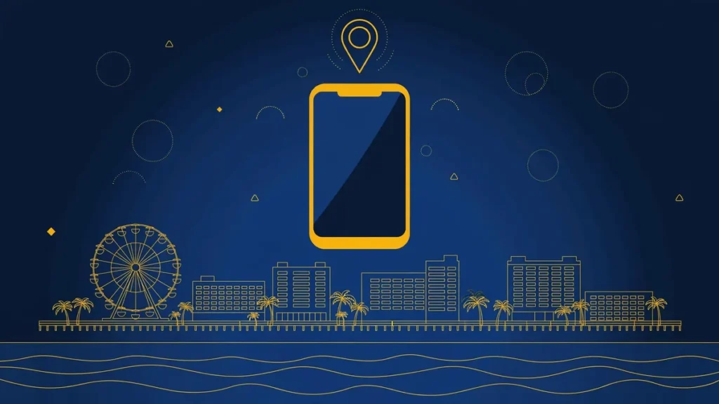 Illustration: Virginia Beach skyline with smartphone and map pin — 757 area code guide