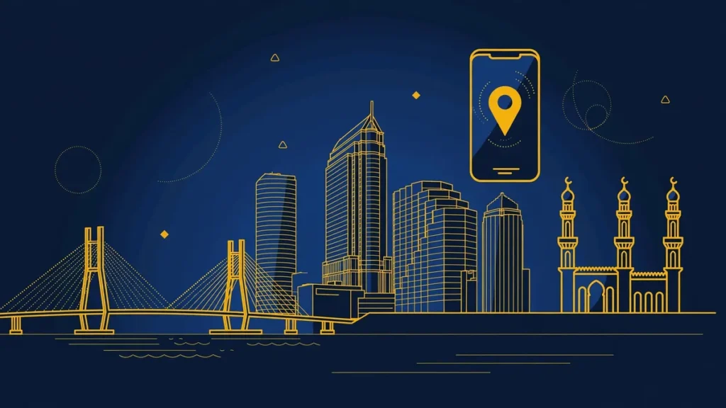 Illustration: Tampa skyline with smartphone and map pin — 813 area code guide