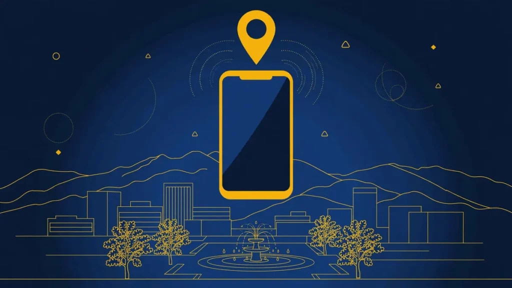 Illustration: Concord skyline with smartphone and map pin — 925 area code guide