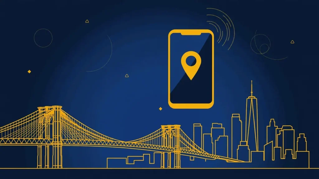 Illustration: New York City skyline with smartphone and map pin — 929 area code guide