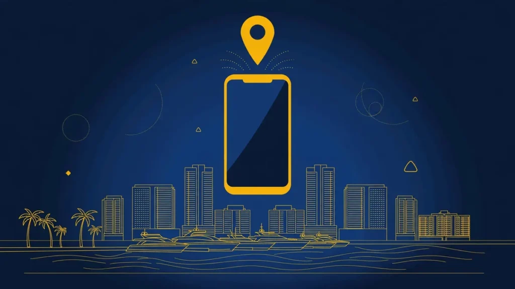 Illustration: Fort Lauderdale skyline with smartphone and map pin — 954 area code guide