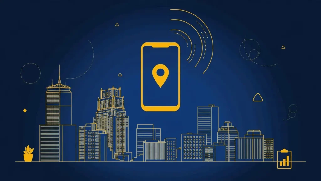 Illustration: Newark skyline with smartphone and map pin — 973 area code guide